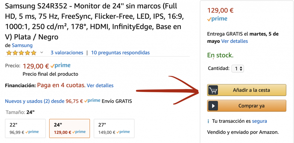 Captura de pantalla de amazon buy box