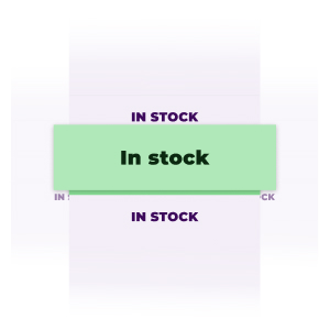 Green label with the text 'In stock' prominently displayed, surrounded by repeated 'In stock' text in purple, representing product availability in retail analytics.