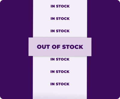 An inventory status interface highlighting an "Out of Stock" (Fuera de Stock) alert among available products for precise retail assortment gap analysis and management.