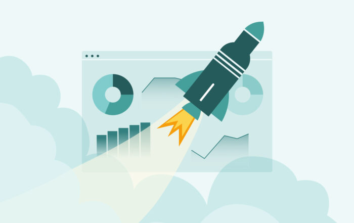 A rocket launching in front of competitive intelligence