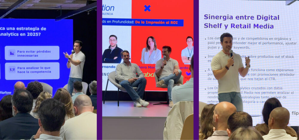 Diferentes imágenes de la participación del CEO de flipflow en el evento sobre marketplaces y Digital Shelf Analytics