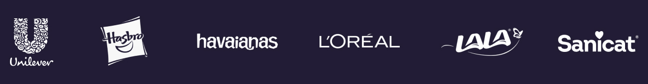 Control de distribuidores y sellers A collection of brand logos displayed on a dark purple background. The logos include well-known companies such as MANGO, Unilever, Nestlé, LALA, Hasbro, Motocard, Gucci, ISDIN, AMC Natural Drinks, Tolsa, CCU, and Loreal.
