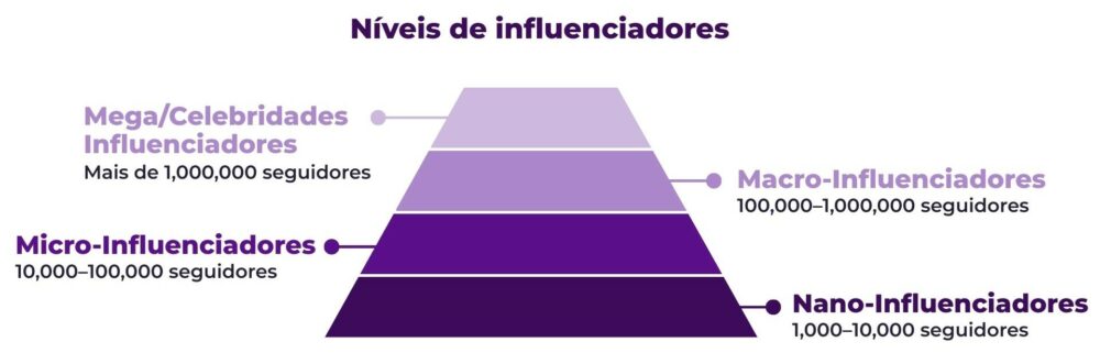 Escala com os diferentes níveis de influenciadores e o número de seguidores que eles têm