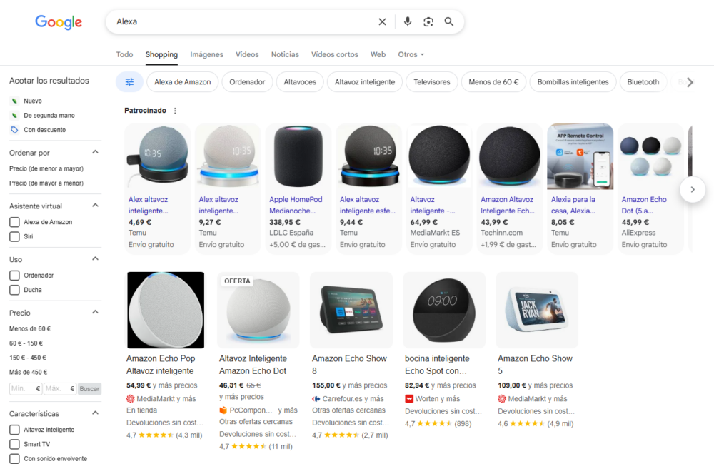 Captura de tela do Google Shopping onde os produtos da Amazon não aparecem mais