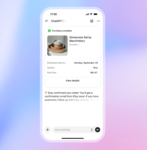 Example of how a Shopify purchase works via ChatGPT