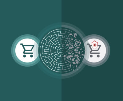 Auge del mercado gris: Laberinto circular que se rompe en el centro con carritos de compra a ambos lados.