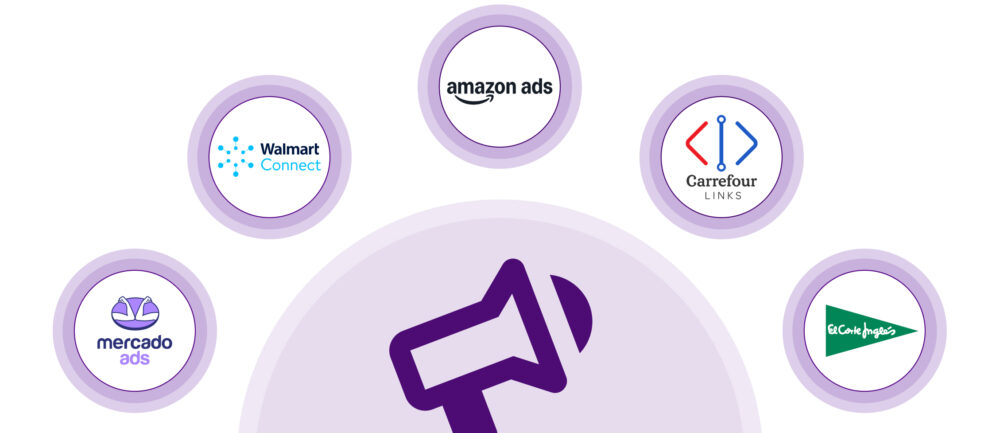 Mapa de plataformas de retail media 2025 (Amazon Ads, Walmart Connect, Carrefour Links, El Corte Inglés y Mercado Ads) para campañas de black friday y cyber monday.