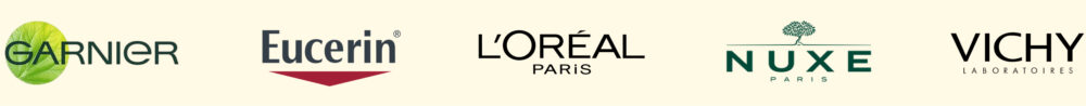 Logos: Garnier, Eucerin, L'Oréal Paris, Nuxe, Vichy