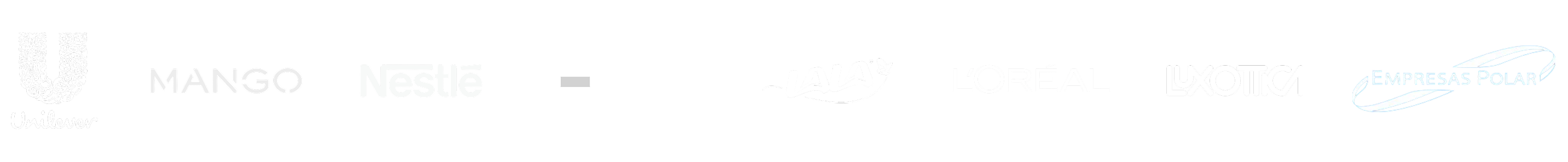 logos home Logos de clientes: Unilever, Nestle, ISDIIN, LALA, Loreal, Luxottica y empresas polar