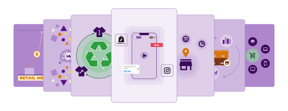 Smartphone com botão “Comprar” e logotipos do TikTok Shop e Instagram, representando o social commerce e compras em redes sociais para o varejo.