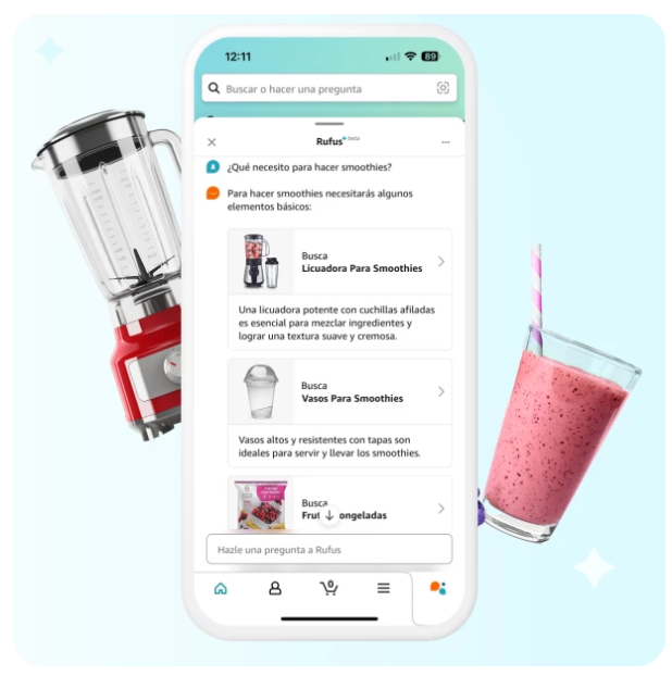 Image of how Rufus works, with questions and answers in the chat.