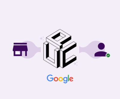 Ilustración con el logotipo UCP en el centro, conectando un icono de tienda y un icono de usuario verificado; representa Universal Commerce Protocol y Agentic commerce impulsado por inteligencia artificial.