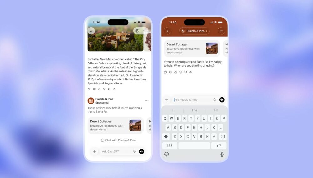 Imagen con un mock up de cómo será ChatGPT con publicidad dentro de la conversación