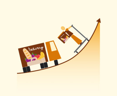 Vector ilustrando el q-commerce de supermercados en España