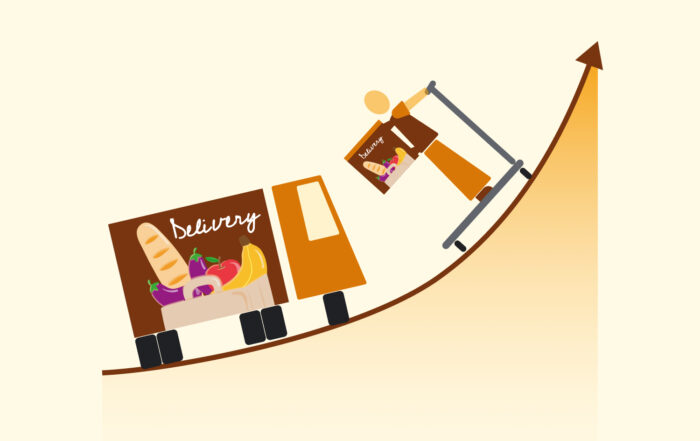 Vector ilustrando el q-commerce de supermercados en España