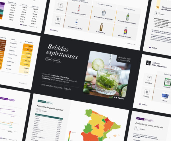 Mosaico de páginas de un infome sobre bebidas espirituosas