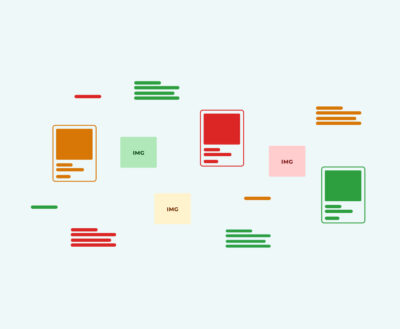 Vista dispersa de activos digitales y textos de producto en diferentes estados de calidad. Refleja el caos de información que surge al no estandarizar contenido de producto inconsistente en los múltiples canales del Digital Shelf.