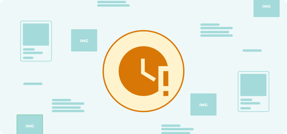 Ilustración de un reloj con alerta rodeado de elementos de catálogo desordenados. Representa la pérdida de tiempo operativa por no automatizar el análisis del Digital Shelf.