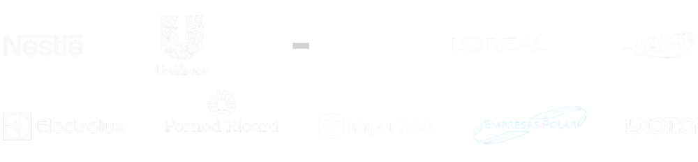 Logos: Nestle, Unilever, Manbgo, importaco, Pernod Ricard, ISDIN, LOREAL