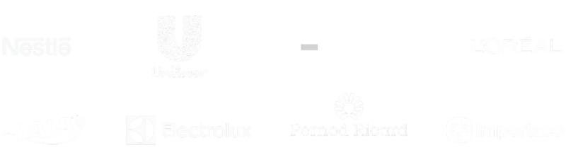 Logos: Nestle, Unilever, Manbgo, importaco, Pernod Ricard, ISDIN, LOREAL