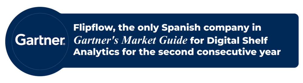 Informative banner with the Gartner logo indicating that Flipflow is the only Spanish company in the Gartner Market Guide for Digital Shelf Analytics for the second consecutive year.