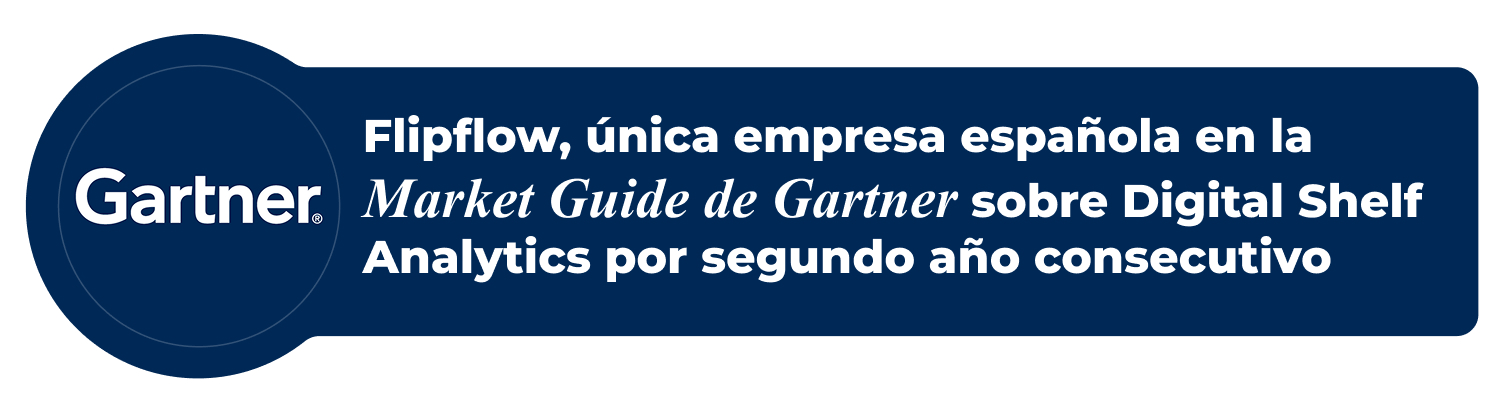 Banner informativo con el logo de Gartner indicando que Flipflow es la única empresa española en la Market Guide de Gartner sobre Digital Shelf Analytics por segundo año consecutivo.