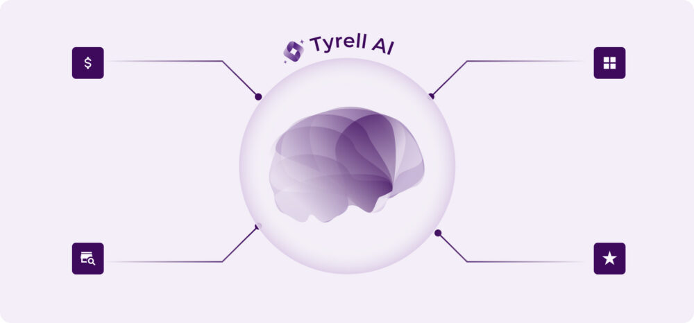 Illustration of Tyrell AI, Flipflow's artificial intelligence technology, designed to enhance Digital Shelf Analytics strategies and recognised in Gartner reports.