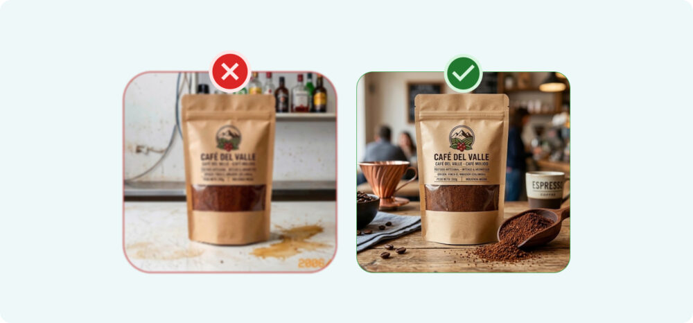 Visual quality comparison for the digital shelf, showing a blurry and neglected product photograph versus a professional, sharp, and well-staged image.