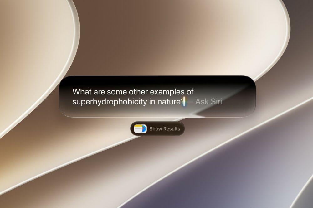 Un primer plano de la interfaz de escritorio de una Mac de Apple que muestra el campo de texto "Escribir a Siri". El usuario realiza una consulta técnica sobre la naturaleza, ilustrando cómo Siri AI evoluciona hacia una IA agéntica más sofisticada y cómo este asistente agéntico procesa información compleja de manera visual.