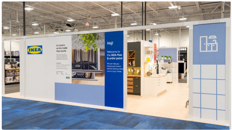 In-Store Retail Media collaboration space showing an IKEA planning and ordering point strategically located inside a Best Buy store to enhance the shopping experience.