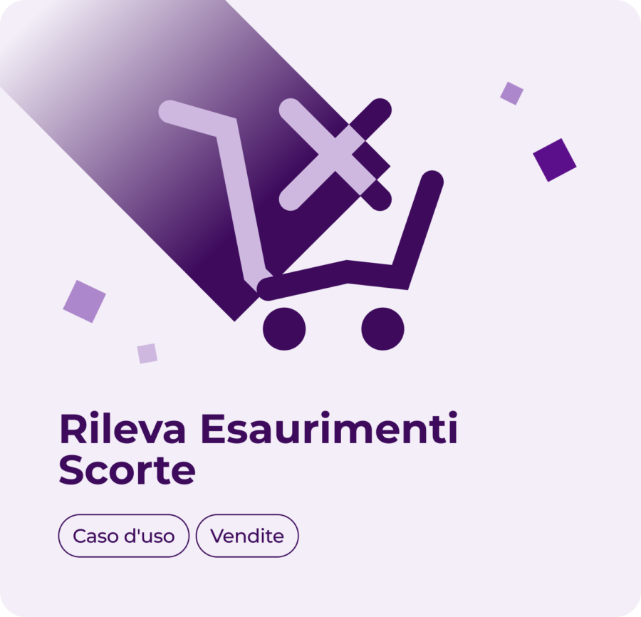 An abstract icon card in French titled 'Dépister les ruptures de stock' (Detect stock-outs), featuring a shopping cart marked with an 'X' symbol. Tagged under Use Cases ('Cas d'usage') and Sales ('Ventes') for Flipflow's real-time stock availability tracking.