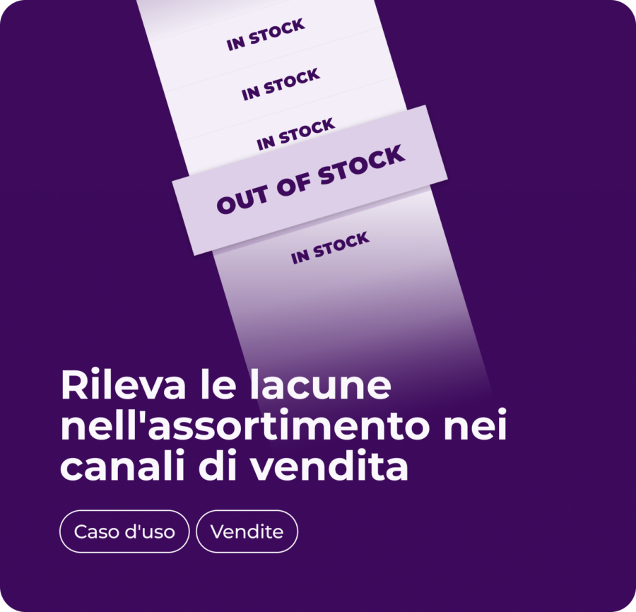 An abstract icon card in French titled 'Dépister les ruptures de stock' (Detect stock-outs), featuring a shopping cart marked with an 'X' symbol. Tagged under Use Cases ('Cas d'usage') and Sales ('Ventes') for Flipflow's real-time stock availability tracking.