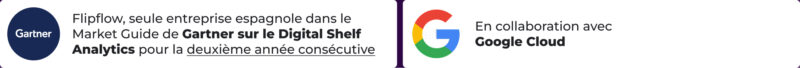 Corporate trust banner highlighting Flipflow's recognition in Gartner's Market Guide for Digital Shelf Analytics alongside the Google Cloud collaboration badge.