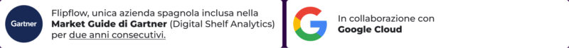 Corporate trust banner highlighting Flipflow's recognition in Gartner's Market Guide for Digital Shelf Analytics alongside the Google Cloud collaboration badge.
